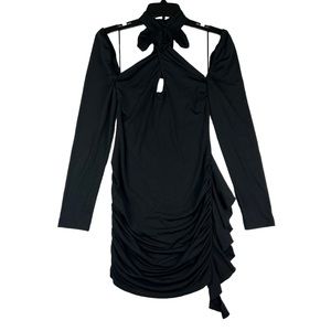 Nasty Gal Long Sleeve Halter Neck Ruffle Mini Dress Womens Size 6 Black
